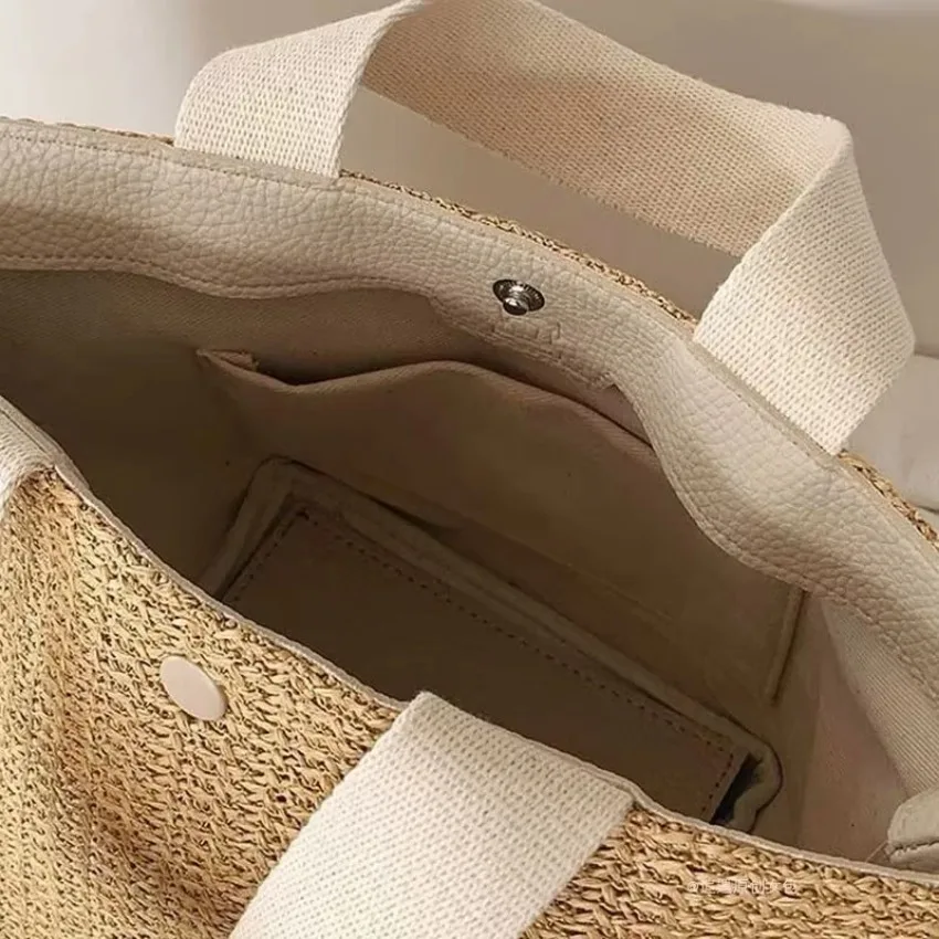 1 Pcs Casual Rattan Women Handbags Summer Beach Straw Bags Wicker Woven Female Totes Large Capacity Lady Buckets Travel Bag
