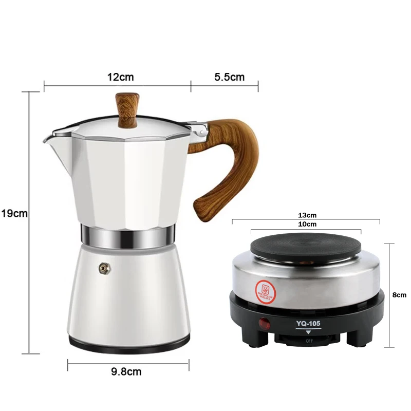 110V/220V Vintage Wooden Handle Espresso Maker Moka Pot 300ml With Electric Furnace Classic Italian Cafe Tool Mocha Coffee Maker