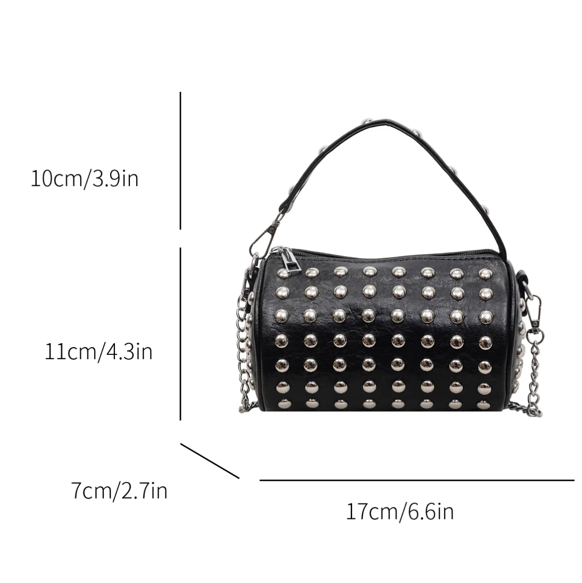 Retro Rivet Crossbody Bag For Women 2026 Boho Clutch Bag Black Handbag Lady Girls Shoulder Phone Purse Small Round Bag Black