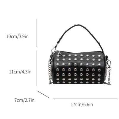 Retro Rivet Crossbody Bag For Women 2026 Boho Clutch Bag Black Handbag Lady Girls Shoulder Phone Purse Small Round Bag Black