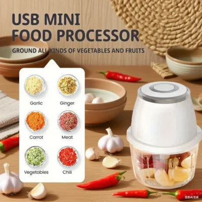 TINSOL New 350ml Electric Food Chopper Meat Grinder Garlic Press USB Multi-Function Vegetable Slicer Blender Kitchen Mixer