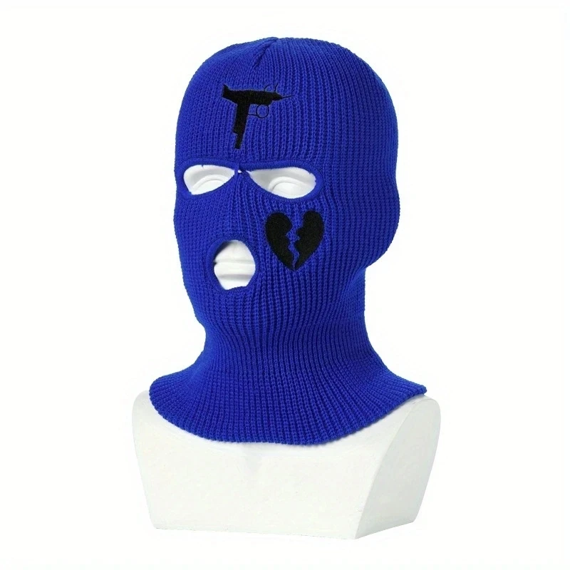 3 Holes Balaclava Mask Hat Winter Warm Unisex Embroidery Full Face Mask Knitted Cycling Ski Snowboard Hat Hip Hop Beanie Cap