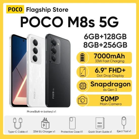 【New Arrivals】POCO M8s 5G Smartphone Global Version Snapdragon 6s Gen 3 6.9" 144Hz DotDisplay 50MP 7000mAh 33W Fast Chargin NFC