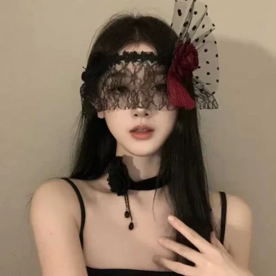 Retro Lace Princess Half Face Mask For Women Vintage Sexy Flower Tied Mask Gothic Party Accessory Masquerade Costume Prop