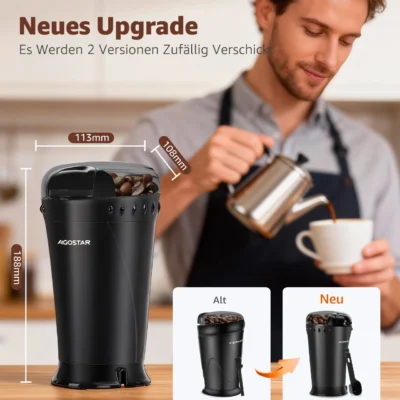 Aigostar Electric Coffee Grinder Spice Mill Coffee Grinder for Coffee Beans, Grains, Spices and Nuts, Stainless Steel Blade, 60g