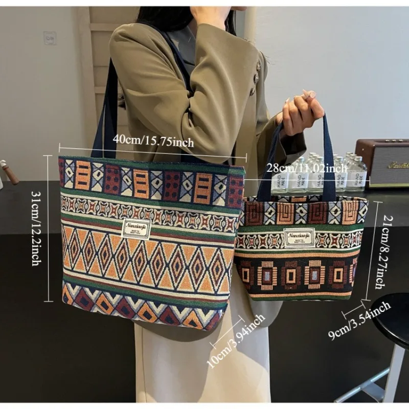 Large-Capacity Canvas Women's Tote Bag Retro Versatile Single-Shoulder Commuting Mommy Handbag Designer Bucket Bag 2025