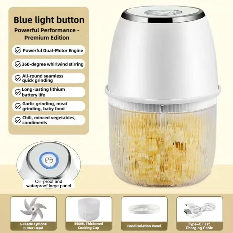 TINSOL New 350ml Electric Food Chopper Meat Grinder Garlic Press USB Multi-Function Vegetable Slicer Blender Kitchen Mixer
