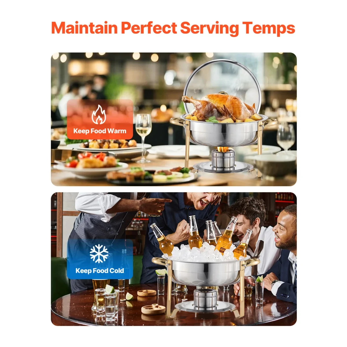 SucceBuy 5 Qt 4 Pack Chafing Dish Buffet Set Stainless Steel Chafer with 4 Full Size Pan Round Catering Warmer Server for Party