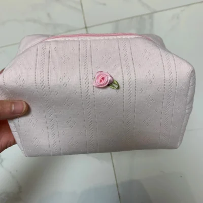 New Bow Cosmetic Bag Pink Flower Makeup Organizer Skincare Perfect Gift Washing Bag For Travel Cosmetics Storage Bag