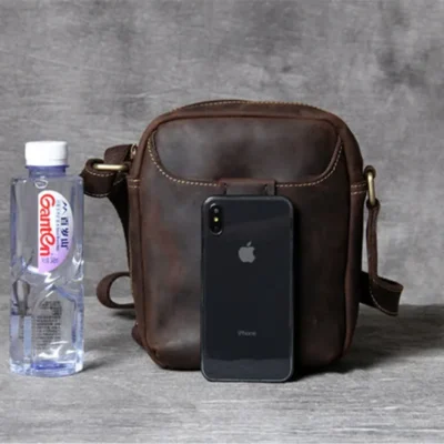 Vintage natural genuine leather men's small phone shoulder bag fashion casual crazy horse cowhide daily shoulder messenger bag