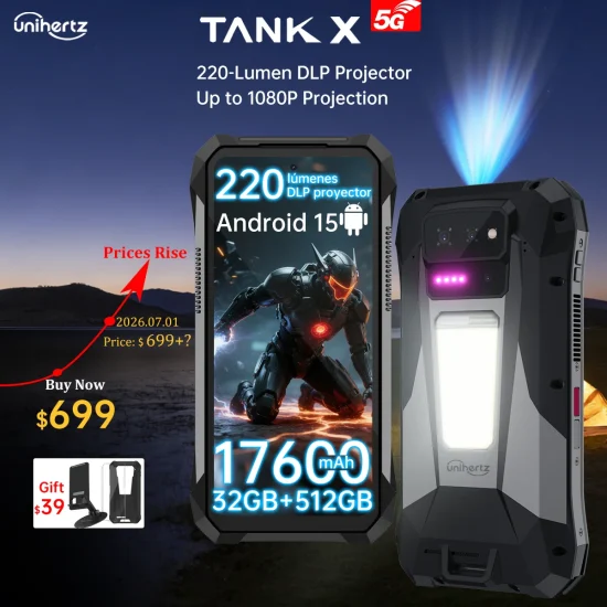 World premiere】Unihertz by 8849 TANK X Rugged Phone 5G Android 15 Built-in 1080P 220 lumen Projection 17600mah Battery 32+512GB