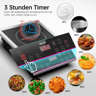 Leconchef Induktionskochplatte 3500W Induktionskochfeld mit Timer und Isolierfunktion, 50KG Große Tragfähigkeit Edelstahlgehäuse