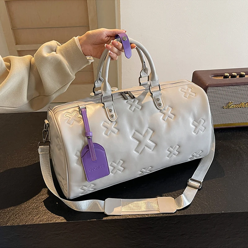 Women'S Travel Duffle Fashion Bag PU Leather Gym Fitness Yoga Luggage Boston Handbag Outdoor Sports Suitcase Shoulder Tote Bag