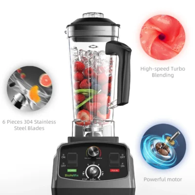 BioloMix 3HP 2200W Heavy Duty Grade Timer Blender Mixer Juicer Fruit Food Processor Ice Smoothies BPA Free 2L Jar