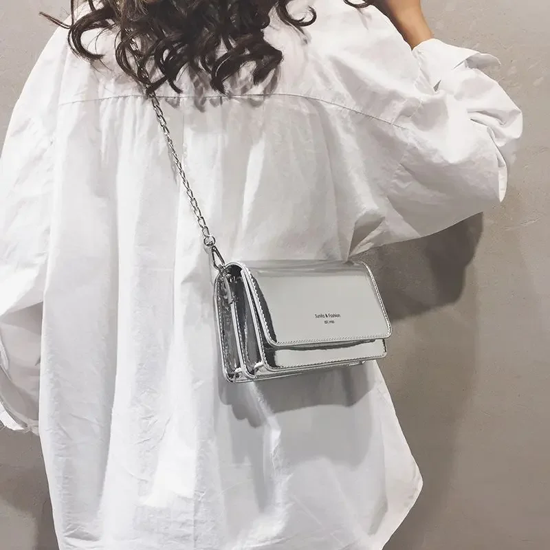 Square Women Shoulder Bag 2023 New Fashion Silver Bolso Mujer Chain Crossbody Bag Female Y2k Daily Shopping Sac A Main