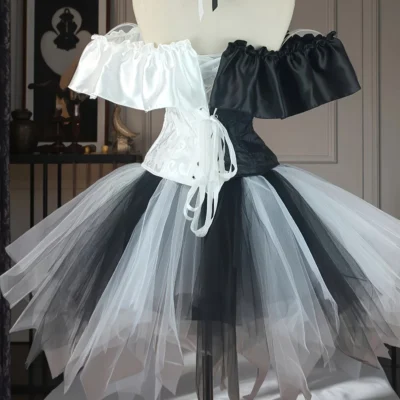Halloween Clown Cosplay Costume Women Corsets Suit With Skirt Circus Performance Outfit Role Play Party Carnival Jester Dress