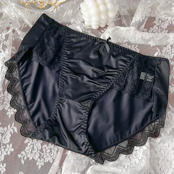 2023 New High End Satin Traceless Ice Silk Skincare Lightweight, Breathable Sexy Pure Desire Large Mid Waist Underwear for Women