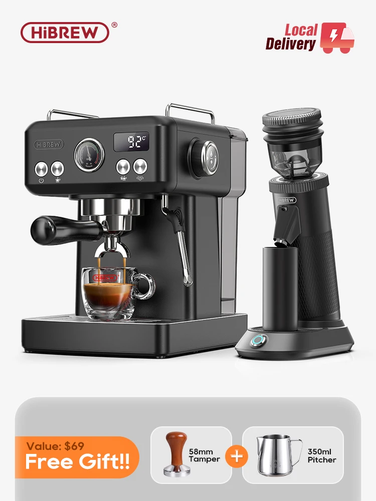 HiBREW H10A Black Espresso Machine Temperature Volume Pre Brewing Adjustable 58mm Portafilter Cappuccino Coffee Maker