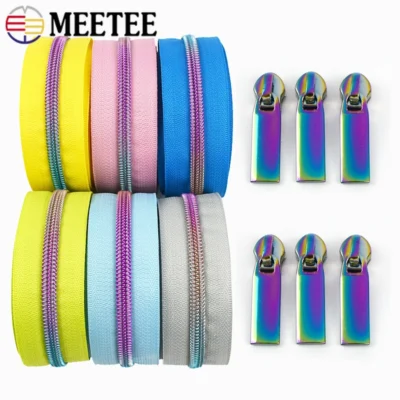 2/5/8/10M 5# Meetee Sewing Nylon Zipper Tape Clothes Zippers Puller Head Bag Jacket Zip Coil Closure Replace Repair Accessories
