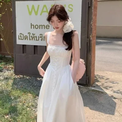 Elegant Women's Retro Printed Medium Length Dress Summer Fashion Beach Party Y2k Slim Fit Women Versatile Lace Suspender Dress