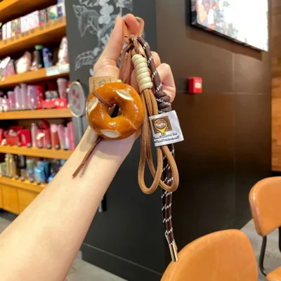Delicate Bread Woven Rope Keychain Chocolate Anti-lost Bread Keychain Polyester Bagel Bag Pendant Decoration Woven