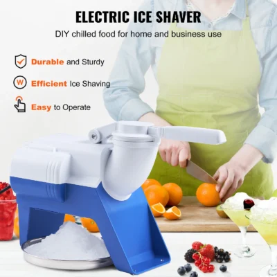 VEVOR Ice Crushers Machine 176lbs Per Hour Electric Snow Cone Maker with Cover and Bowl for Margaritas Home and Commercial Use