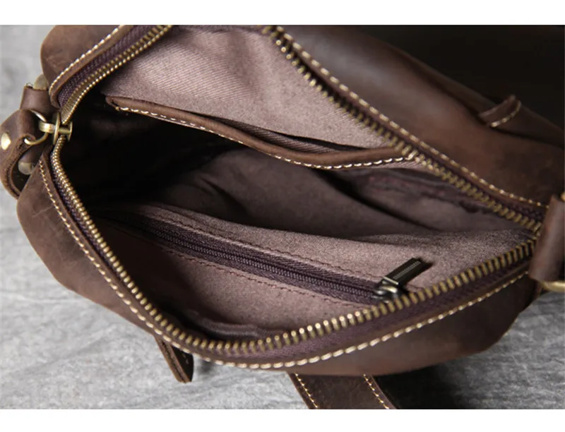 Vintage natural genuine leather men's small phone shoulder bag fashion casual crazy horse cowhide daily shoulder messenger bag