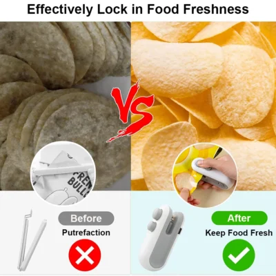 Mini Bag Sealer Portable Heat Vacuum Sealer Rechargeable Handheld 2 in 1 Sealer and Cutter Plastic Bags Snacks Food Storage