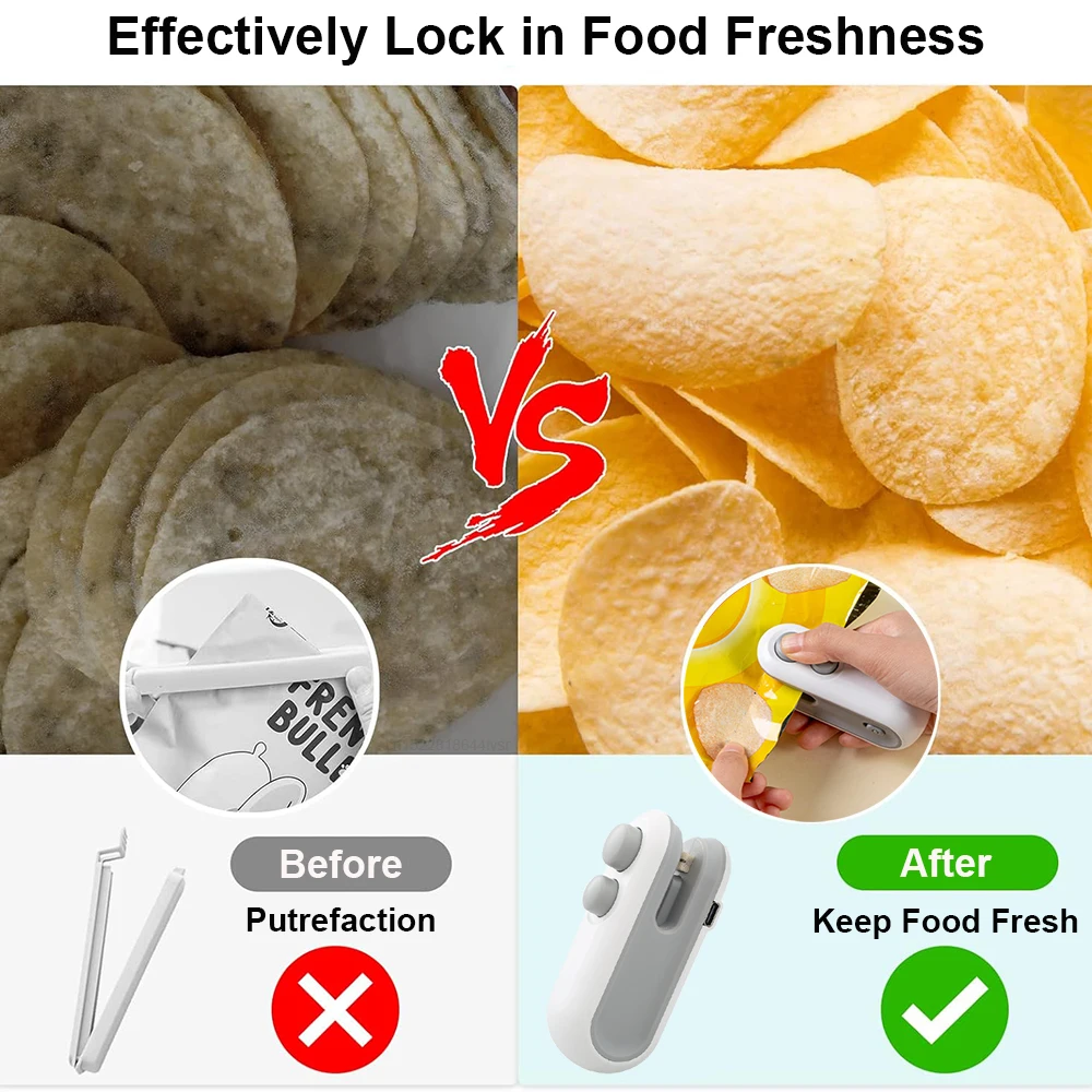 Mini Bag Sealer Portable Heat Vacuum Sealer Rechargeable Handheld 2 in 1 Sealer and Cutter Plastic Bags Snacks Food Storage