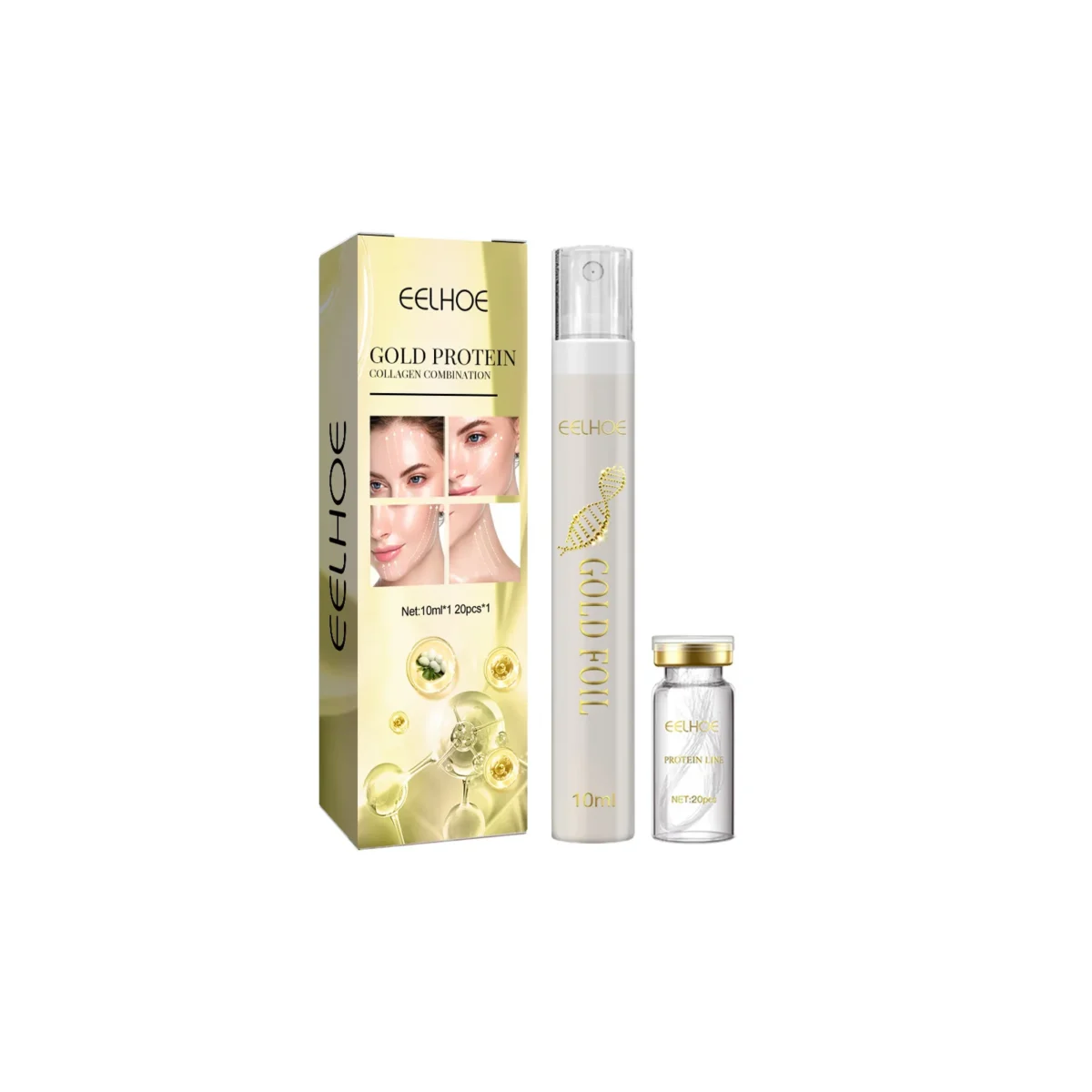 EELHOE Gold Protein Collagen Combination Absorbable Thread Instant Lift Firming Deep Moisturizing Face Shrink Pores Skincare Kit