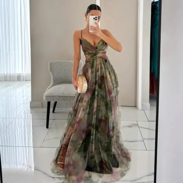 Summer Sexy Suspender Off-shoulder Lace V-neck High Waist Women Party Dress Fashionable Mesh Holiday Casual Party Women Elegance