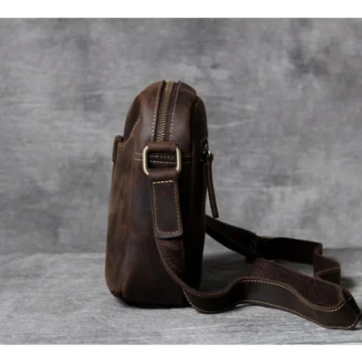 Vintage natural genuine leather men's small phone shoulder bag fashion casual crazy horse cowhide daily shoulder messenger bag