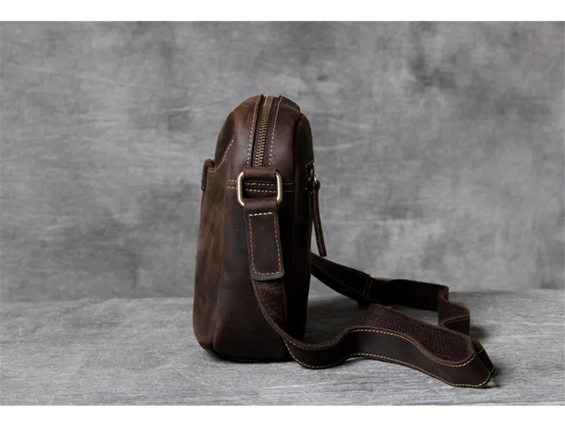Vintage natural genuine leather men's small phone shoulder bag fashion casual crazy horse cowhide daily shoulder messenger bag