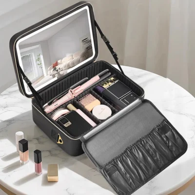 Smart 3 Color LED Cosmetic Case With Mirror Travel Makeup Bag Large Size Female Beauty Skincare Product Makeup Case For Women