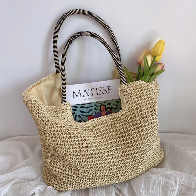 Casual Women's Underarm Shoulder Bag Luxury Design Straw Woven Large Capacity  Fashion Hobo Handbag Summer Beach BagShopper Tote