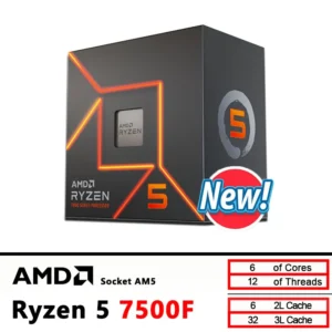 AMD R5 7500F BOX Ryzen 5 7500F 3.7GHz 6-Core 12-Thread CPU 5NM L3=32M 100-000001015 Socket AM5 Tray New but without cooler