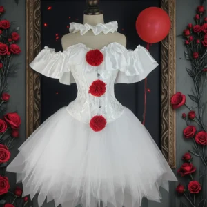 Halloween Clown Cosplay Costume Women Corsets Suit With Skirt Circus Performance Outfit Role Play Party Carnival Jester Dress