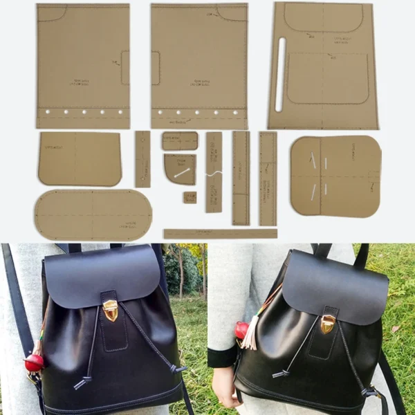 YOMDID 15PCS Shoulder Bag Backpack Making Kraft Template DIY Schoolbag Handmade Kraft Stencil Leather Molds Leather Tools