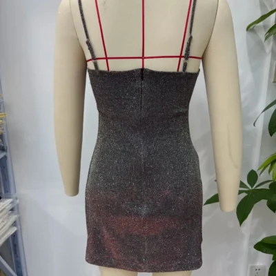 Chic Y2K Shiny Sexy Bodycon Women Dress Night Party Club Mini Dress Fashion 2025 Summer Slim Fit Suspender Dress