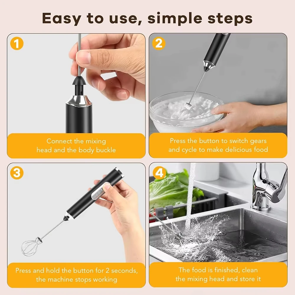 1 electric mixer, milk frother, coffee machine, egg beater, dual stick, 3-speed rechargeable batter, kitchen jam and cream mixer