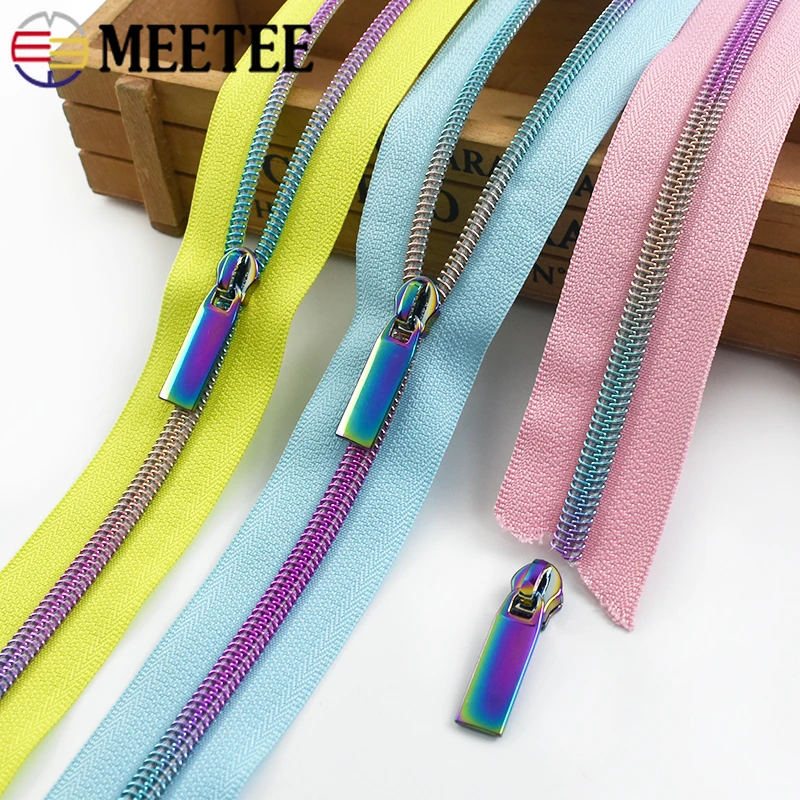 2/5/8/10M 5# Meetee Sewing Nylon Zipper Tape Clothes Zippers Puller Head Bag Jacket Zip Coil Closure Replace Repair Accessories
