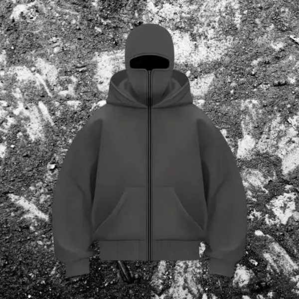 Sweatshirt with Hooded Face Mask Zipper DesignMen's Balaclava Zip Hoodie Winter Warm Casual Sports Jacket Outdoor Activities