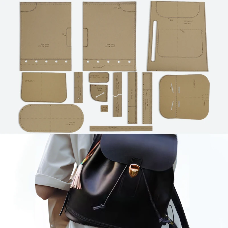 YOMDID 15PCS Shoulder Bag Backpack Making Kraft Template DIY Schoolbag Handmade Kraft Stencil Leather Molds Leather Tools