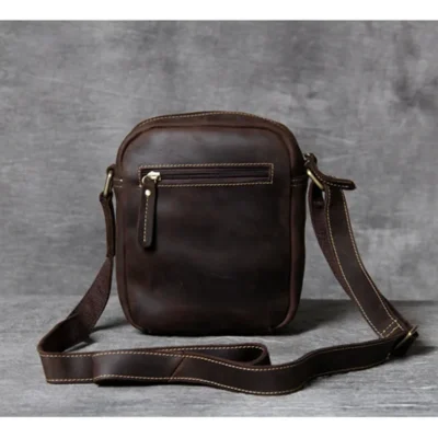 Vintage natural genuine leather men's small phone shoulder bag fashion casual crazy horse cowhide daily shoulder messenger bag