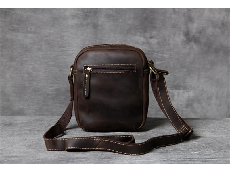 Vintage natural genuine leather men's small phone shoulder bag fashion casual crazy horse cowhide daily shoulder messenger bag