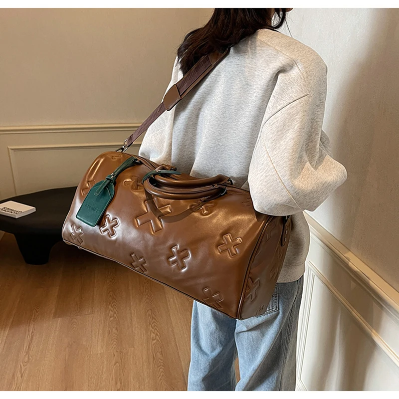 Women'S Travel Duffle Fashion Bag PU Leather Gym Fitness Yoga Luggage Boston Handbag Outdoor Sports Suitcase Shoulder Tote Bag