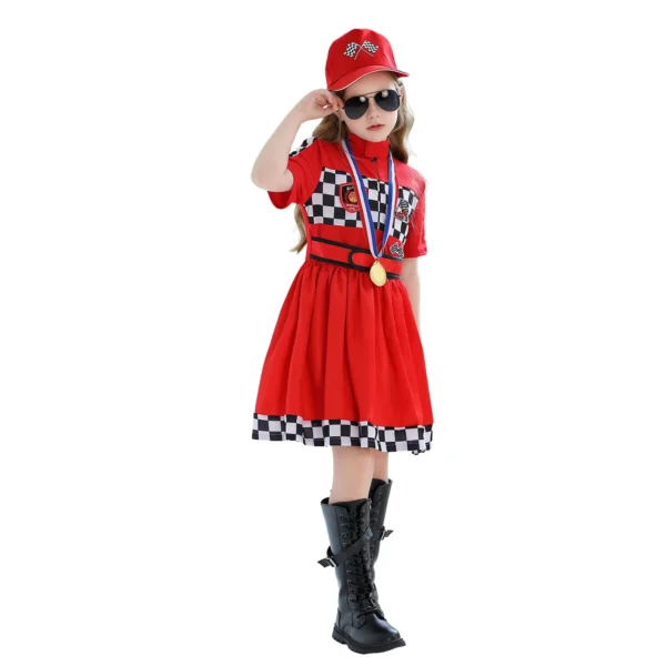 Halloween Costume for Kids: Girl's Racing Suit, Racer Cheerleader Dress, Carnival Performance Outfit for Girls