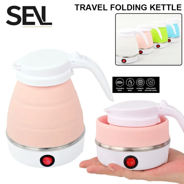 0.6L Mini foldable electric kettle portable electric kettle household travel water heater silicone compression 110V-220V