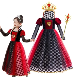 Halloween Red Queen Costume For Girl Alice Movie Cosplay Dress Girls Witch Dress Masquerade Orgy Party Clothes