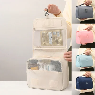 Hanging Toiletry Bag for Business Trips Portable Large Capacity Skincare Makeup Bag Dry and Wet Separation Folding Storage Bag
